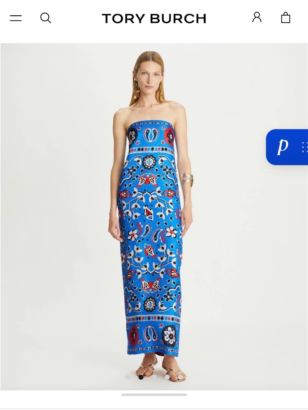 Tory Burch Blue Floral & Paisley Maxi Dress with Red & White Accents